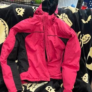 Vibrant Pink and Black Hooded Coat